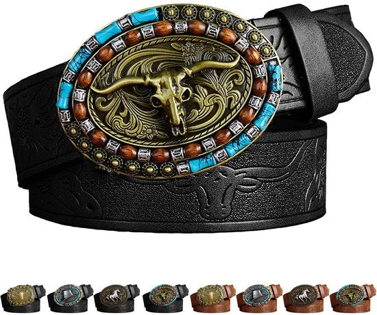 Riem da Cowboy Autentico Design Western - Accessori da Cowboy - Dimensioni 110/120/130 cm regolabili - Riem con Fibbia