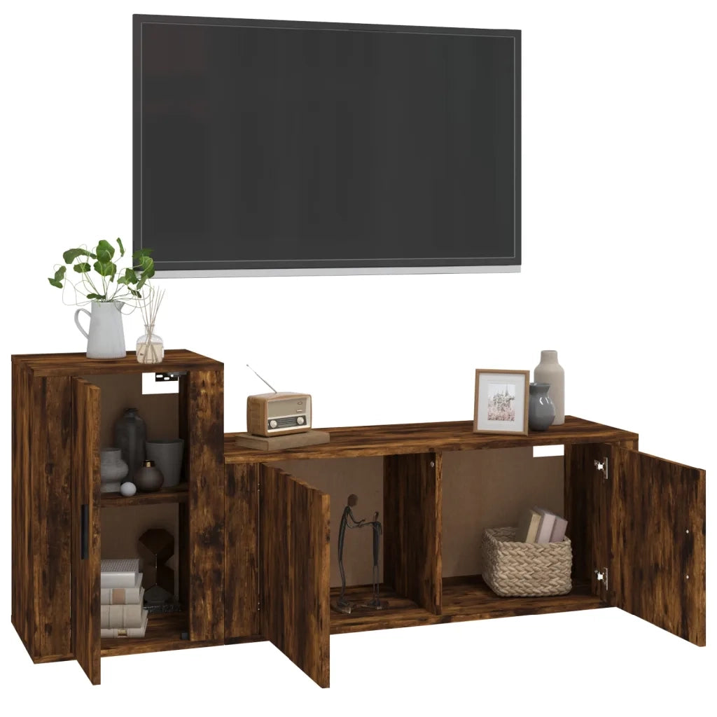 Set Mobili Porta TV 2 pz Rovere Fumo in Legno Multistratocod mxl 125218