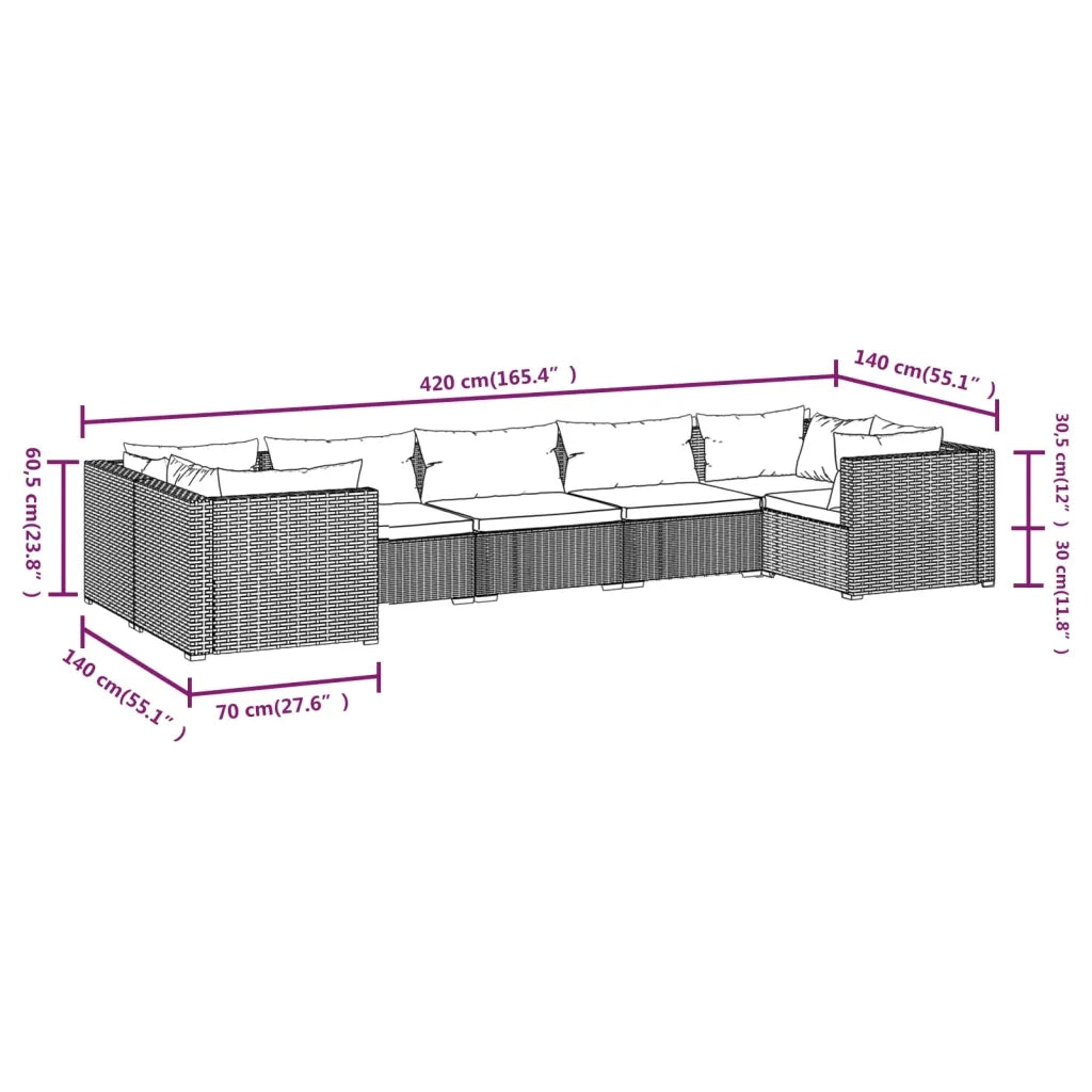 Set Divani da Giardino 7 pz con Cuscini in Polyrattan Nero 3101953