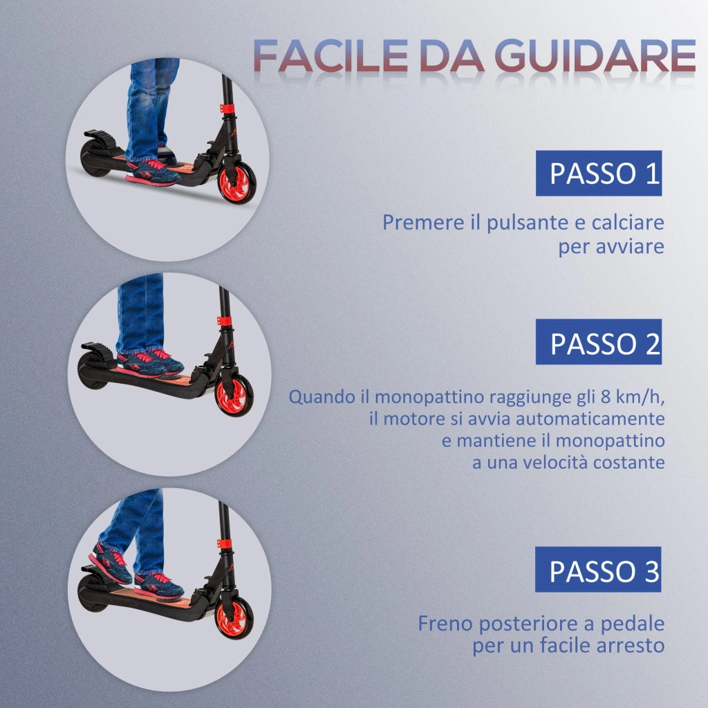 Monopattino Elettrico Pieghevole per Bambini Altezza Regolabile 75-80 cm Nero e Rosso