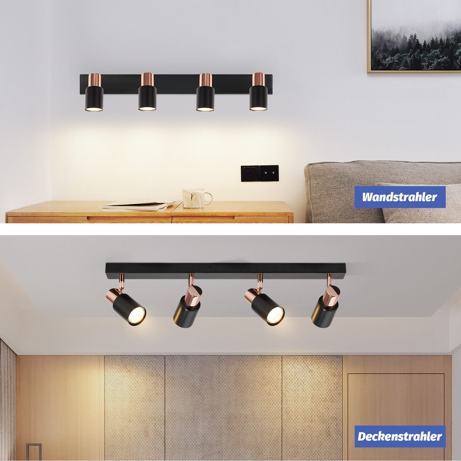 ZMH Lampada da soffitto 4 faretti GU10 orientabili 355° moderna plafoniera per cucina