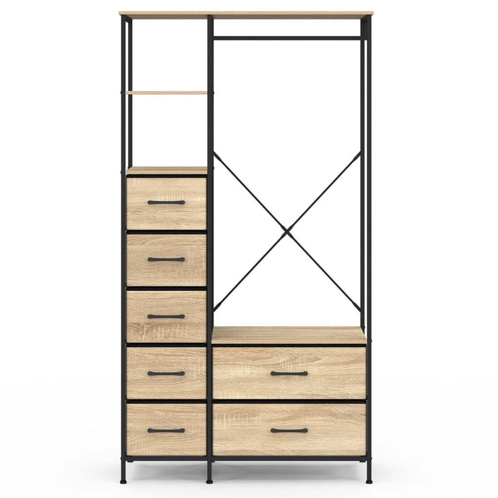 IDMarket - Armadio + colonna UTAH L. 90 cm con 2 ripiani e 7 cestini in legno e tessuto nero