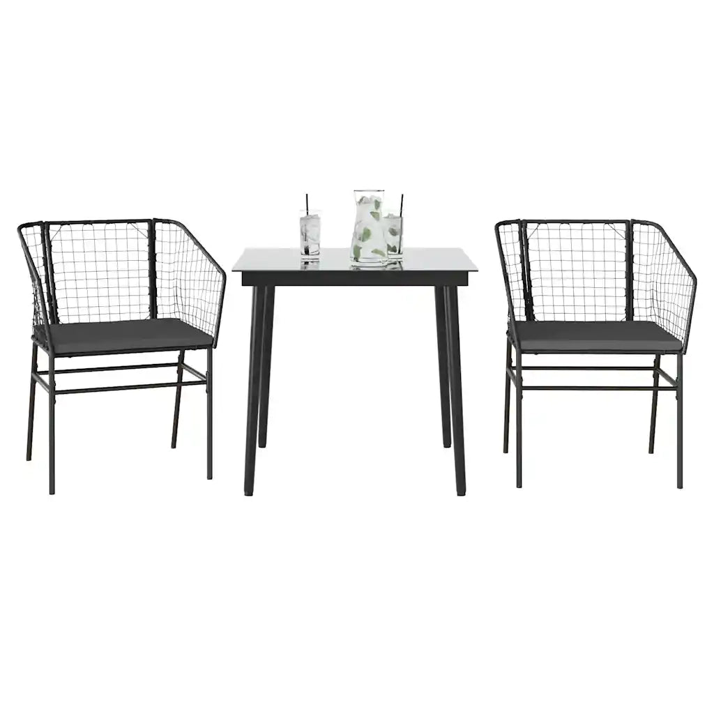 Set da Pranzo da Giardino 3 pz | Set Salotto da Giardino con Cuscini Polyrattan Vetro