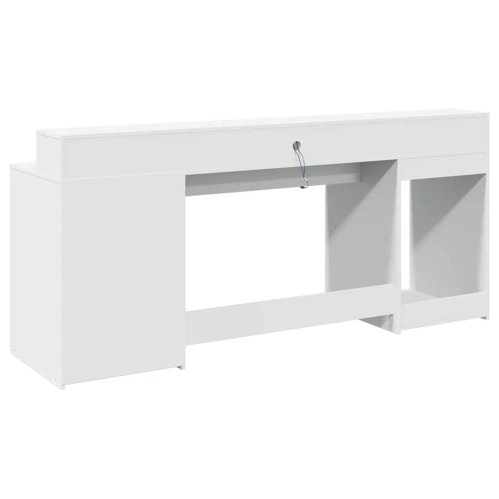 Scrivania da ufficio postazione di lavoro mobile per computer scrivania da studio con luci a LED 200 x 55 x 91 cm legno ingegnerizzato bianco 02_0023410