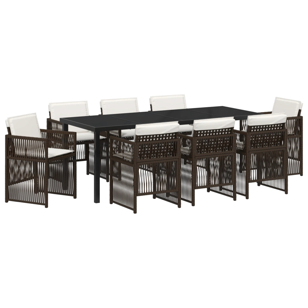 Set da Pranzo per Giardino  9 Pezzi con Cuscini Rattan Polietilene Marrone