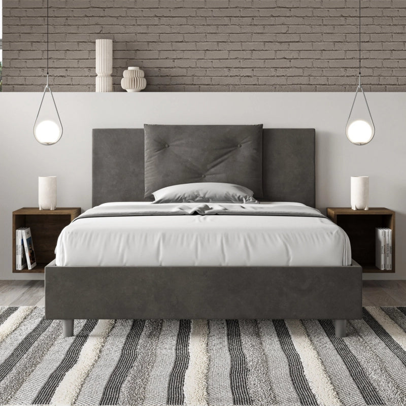 Letto imbottito Matrimoniale francese 140x210 cm Appia - Senza rete,Microfibra,Grigio