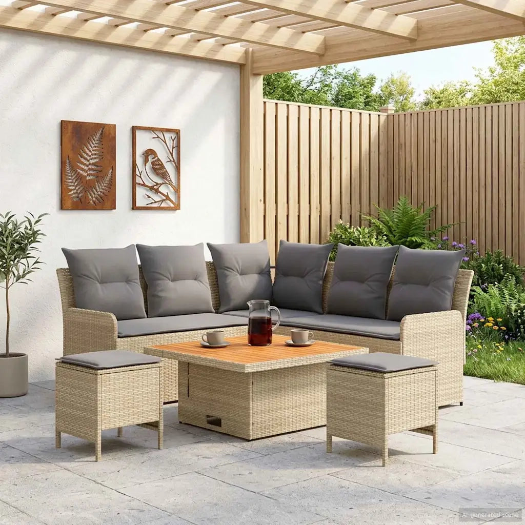 Set di Mobili 6 pcs Beige e Grigio Chiaro Rattan in PE