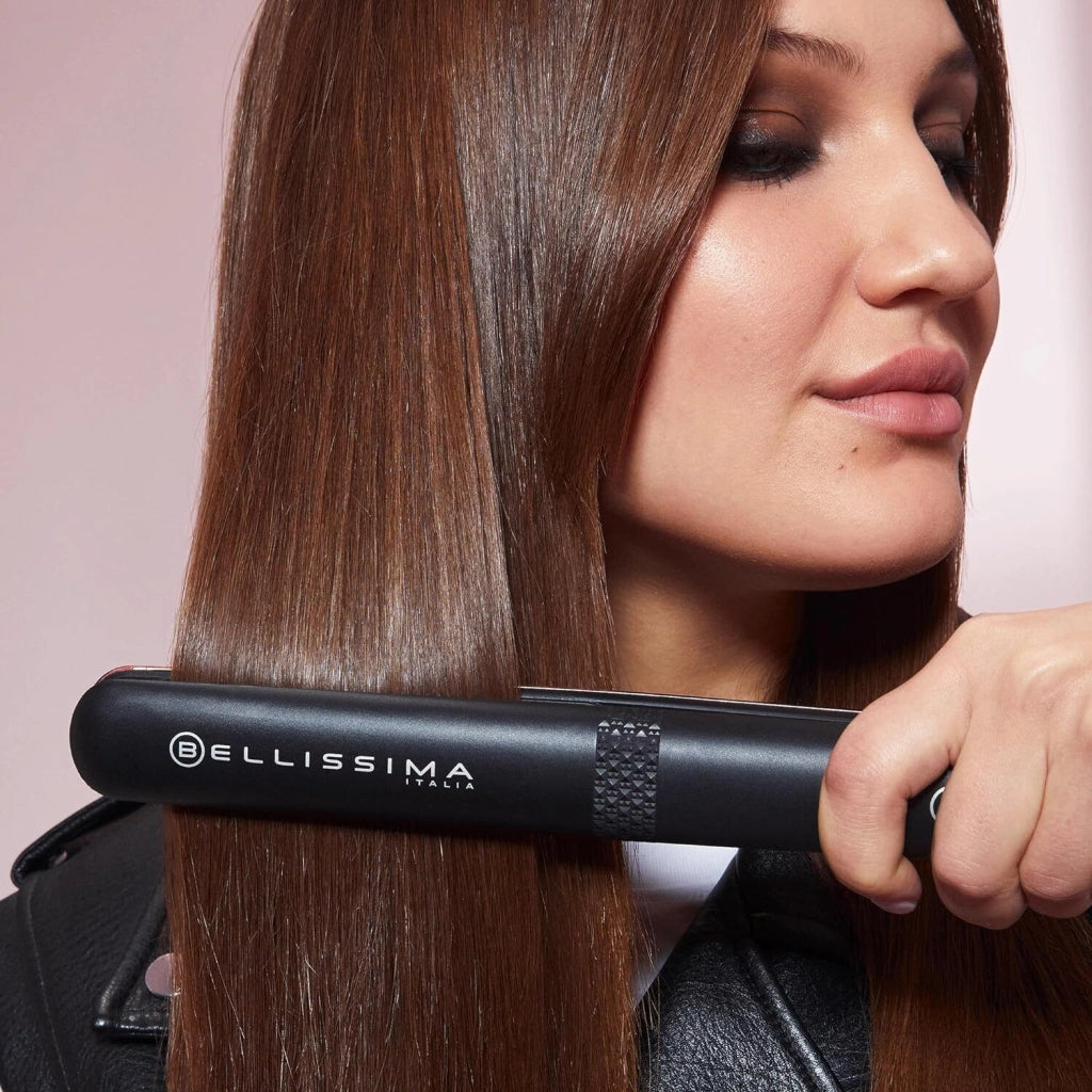 Bellissima 11875 Creativity Ion Piastra per capelli Ionizzatore Ceramica Diamond Cheratina 5 Temperature 150 230°C Funzione Memory colore Nero Rosa