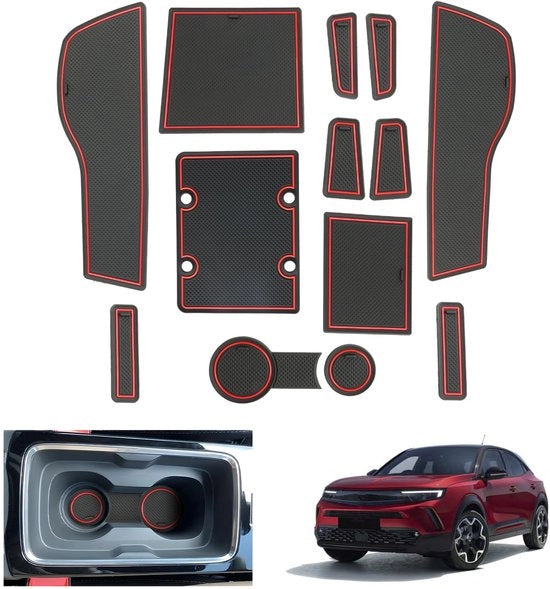 Accessori per Opel Mokka B e Mokka-e 2021-2024 2025, antislipmatten per facelift 2025, middenconsole e deurnaadmatten, accessori per Opel Mokka B (rosso)