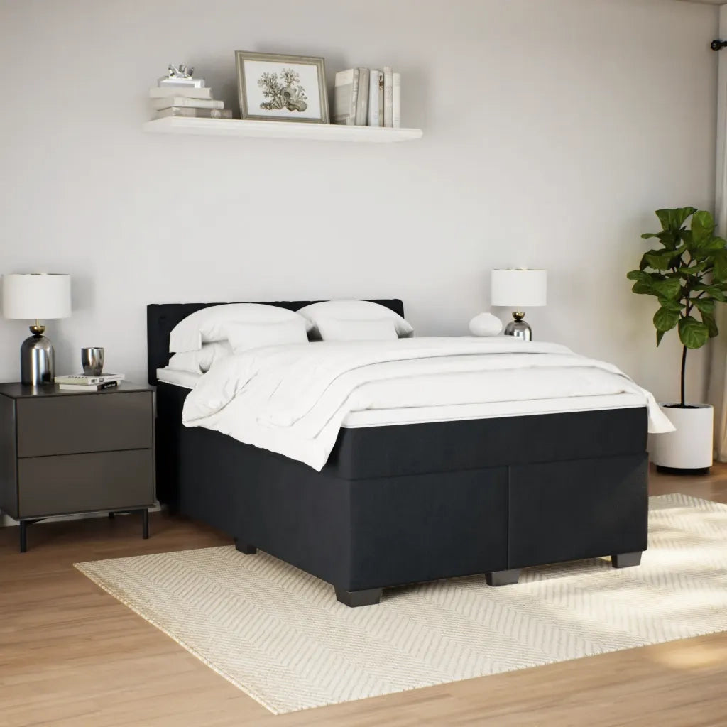 vidaXL Giroletto a Molle con Materasso Nero 160x200 cm in Velluto