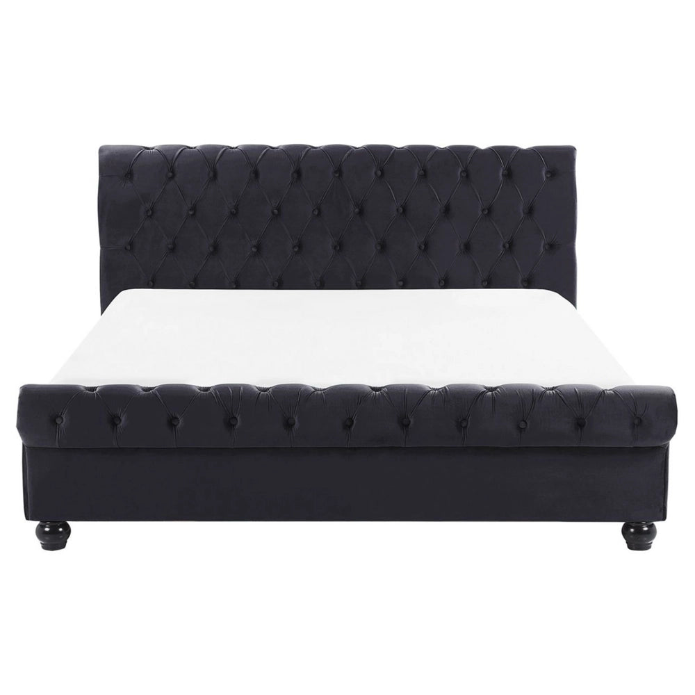 Letto Rivestimento in velluto Nero Gambe in legno Nero 160 x 200 cm capitonnè Glam