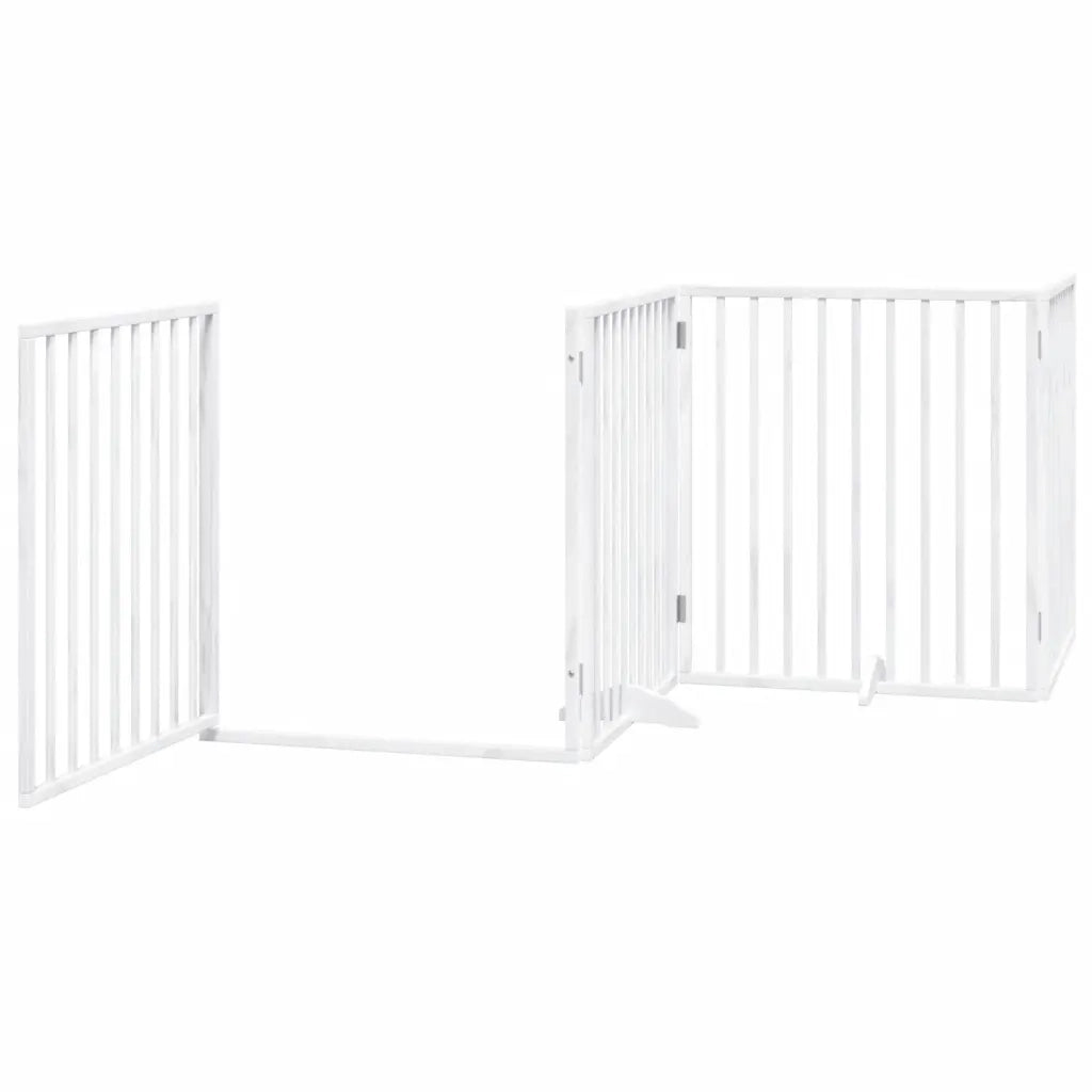 Cancelletto per cani con porta pieghevole 4 pannelli bianco 320 cm in legno di pioppo 352187