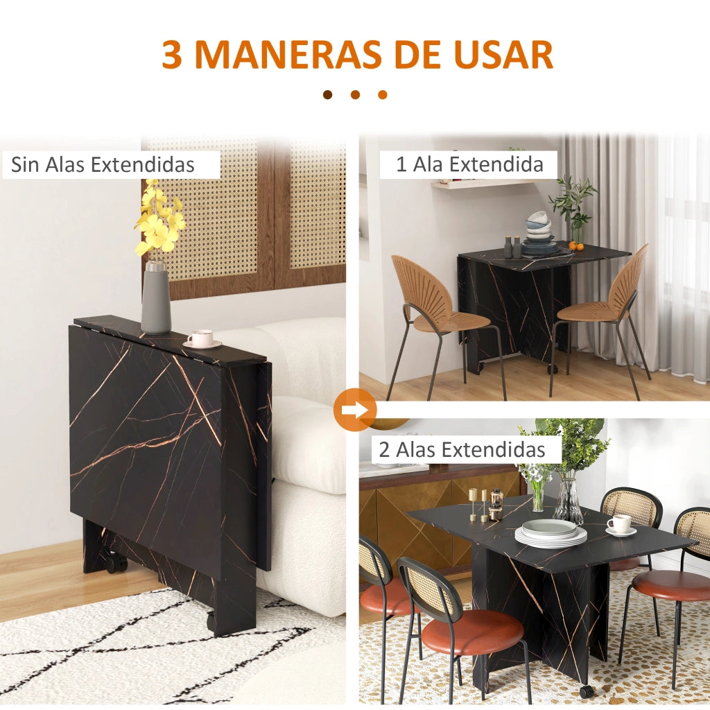 Tavolo da pranzo pieghevole con ruote ¨C Xylo ¨C effetto marmo nero 120x80x73 cm