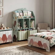 Scaffale Portagiochi per Bambini 62,5x30x91,5 cm con 2 Contenitori Rimovibili in Tessuto e Ripiani in Legno FSC Verde