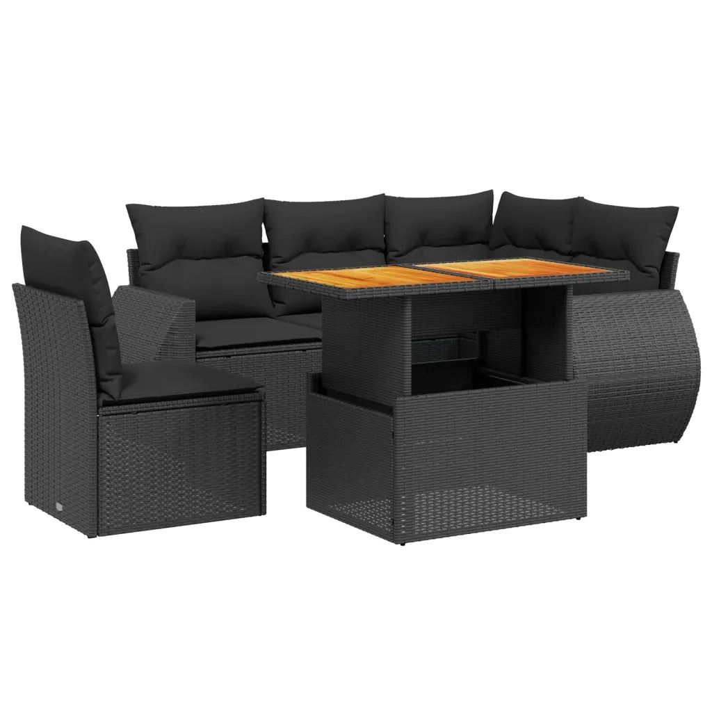 Set Divano da Giardino 6 pz con Cuscini Nero in Polyrattan 3272196