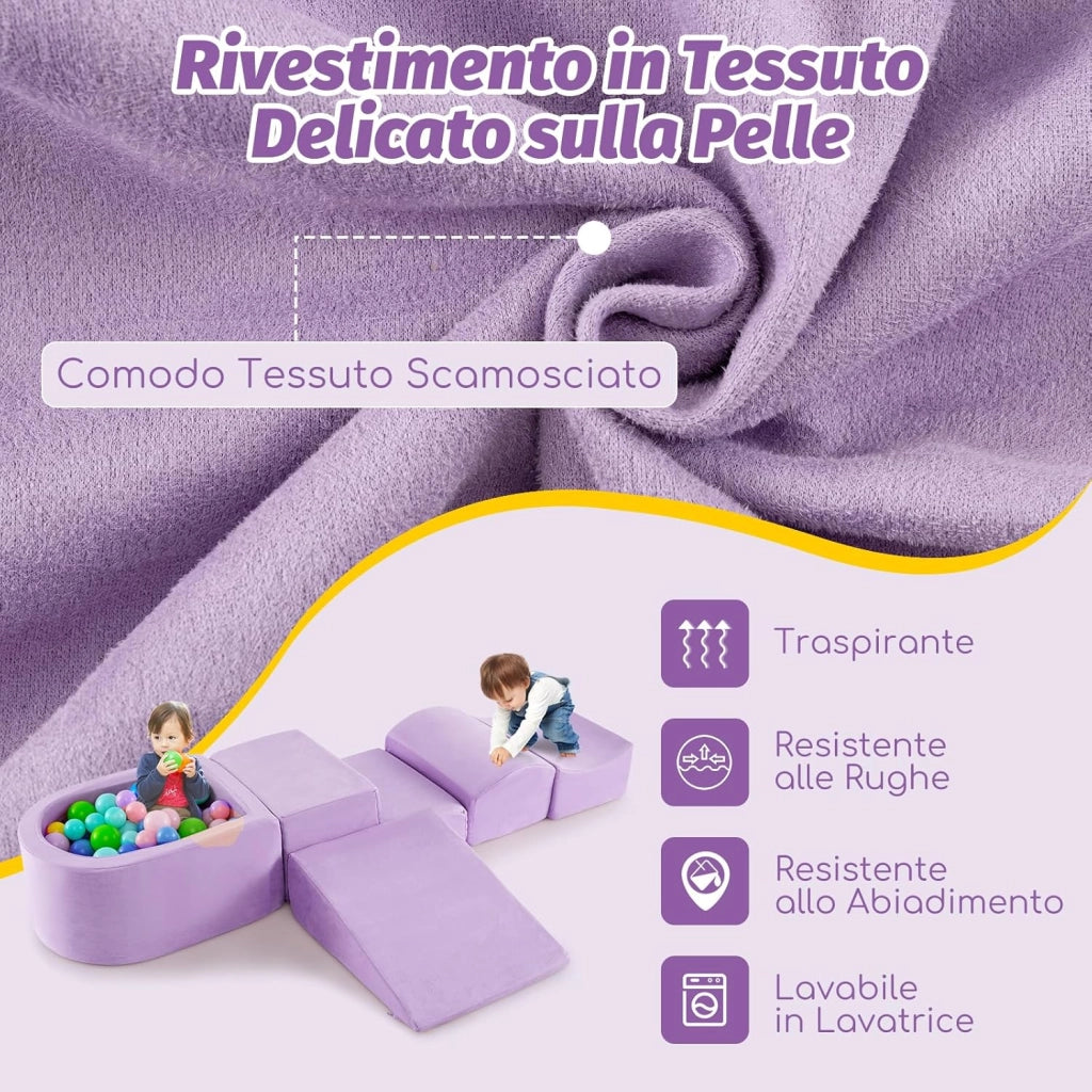 Set di 5 Pezzi Gioco in Schiuma, Blocchi con Piscina di Palline per Bambini, Coperture Lavabili con Cerniere, Blocchi Creativi per Stanza di Giocattoli, Camera da Letto (Viola)