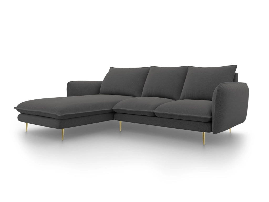 Cosmopolitan Design - Divano angolare sinistro "Vienna" 5 posti in tessuto strutturato grigio scuro 