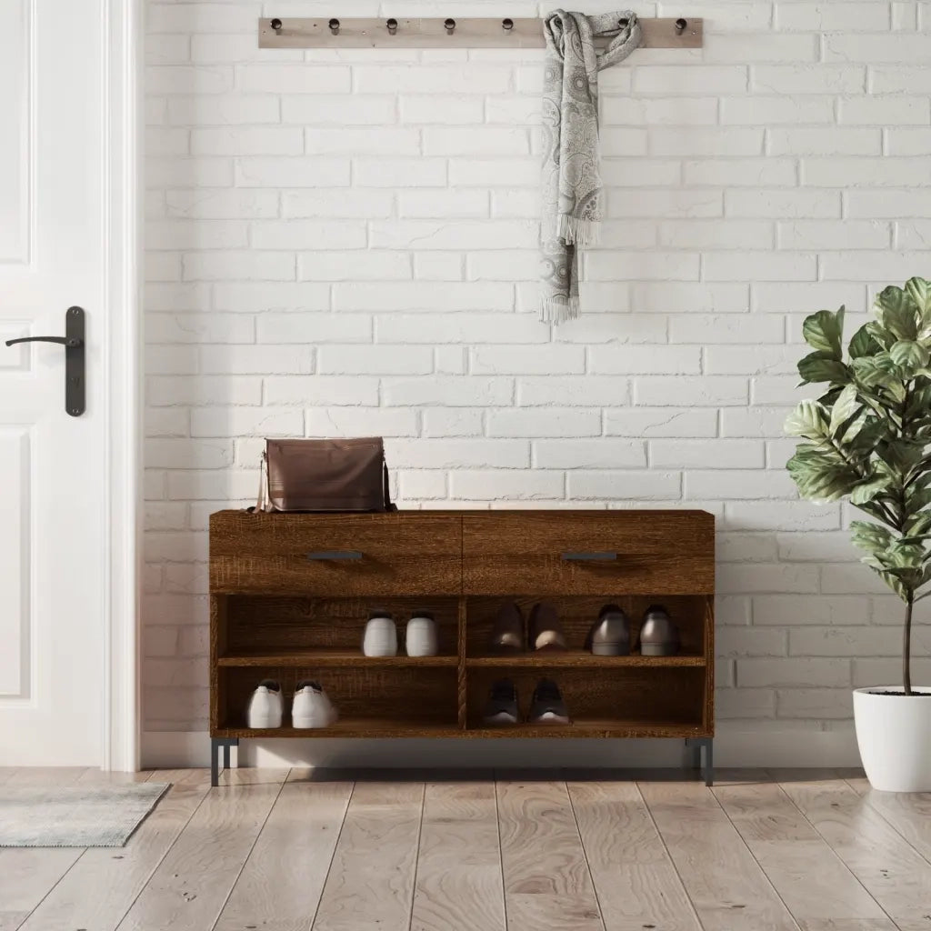 Panca Porta Scarpe | Scarpiera | Mobile per scarpe Rovere Marrone 102x35x55cm Legno Multistrato