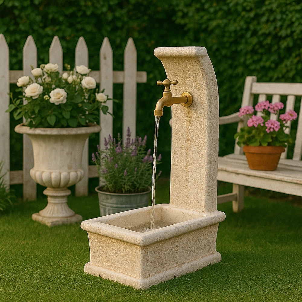 Fontana da giardino modello luna calcestruzzo cemento h100 cm senza rubinetto design elegante