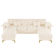 Divano angolare a U 4-5 posti - con 2 chaise longue e 2 cuscini - in chenille beige