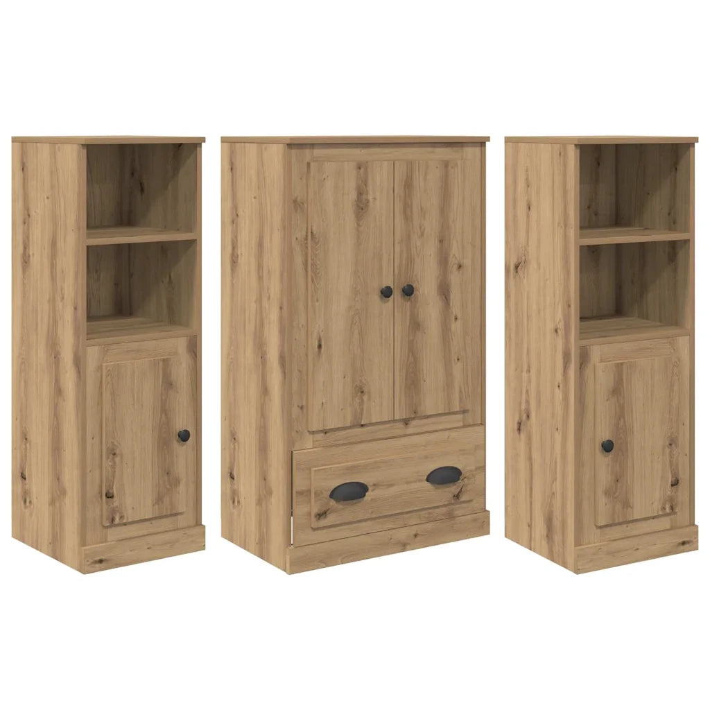 Credenza 3 pz-Set di 3 Buffet-Armadio da cucina Rovere artigianale Legno multistrato 916416