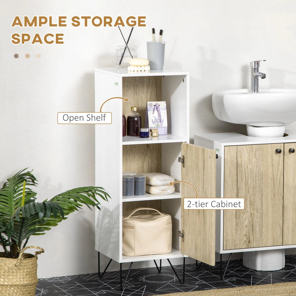 Mobile Bagno Ripiano Aperto 1 Anta 31,5x30x91 cm in Legno Quercia e Bianco