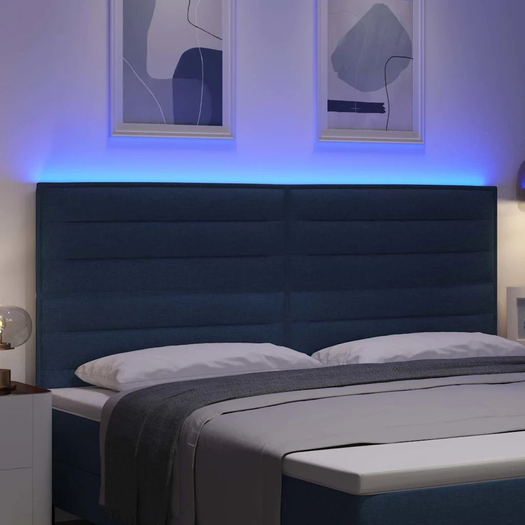 Testiera LED con strisce LED con testiera Blu 200 cm Tessuto 3338313