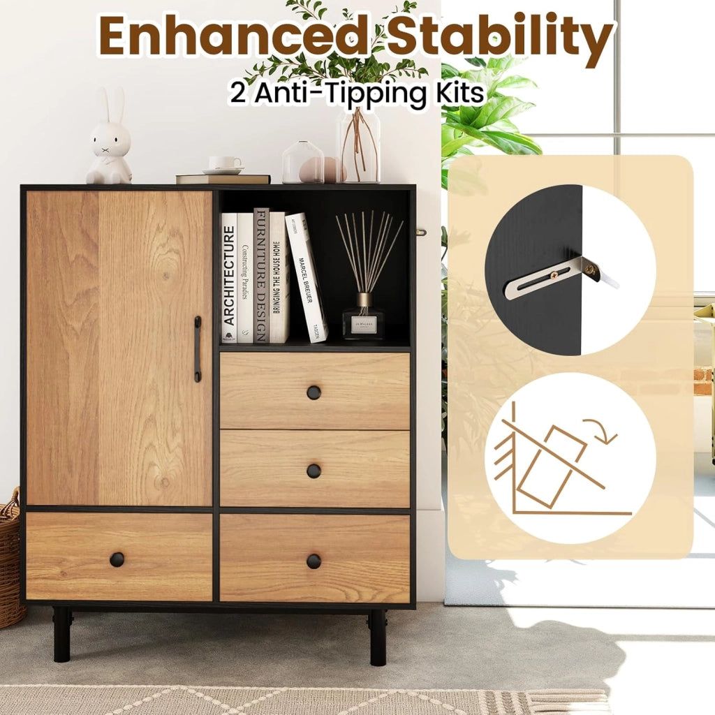 Cassettiera con 4 cassetti, credenza da cucina con piano e vano aperto, credenza da cucina, in legno, 80 x 45,5 x 97,5 cm