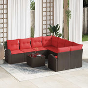 Set di divani con cuscino 9 pcs Beige e Rosso polyrattan