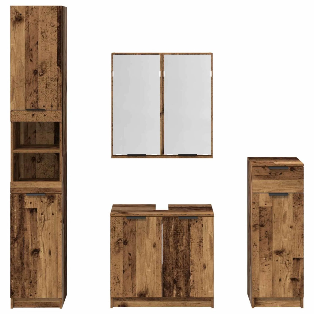 Set di mobili per il Bagno | Armadio da bagno con cassetto 4 pz Legno vecchio