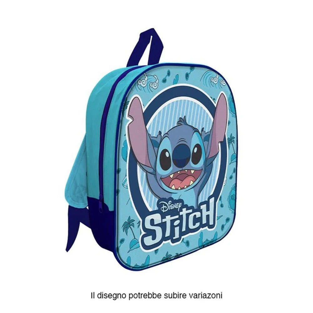 Trade Shop - Zaino Zainetto Design 3d Stitch In Tessuto Con Zip Per Asilo Scuola Tempo Libero 674198a -
