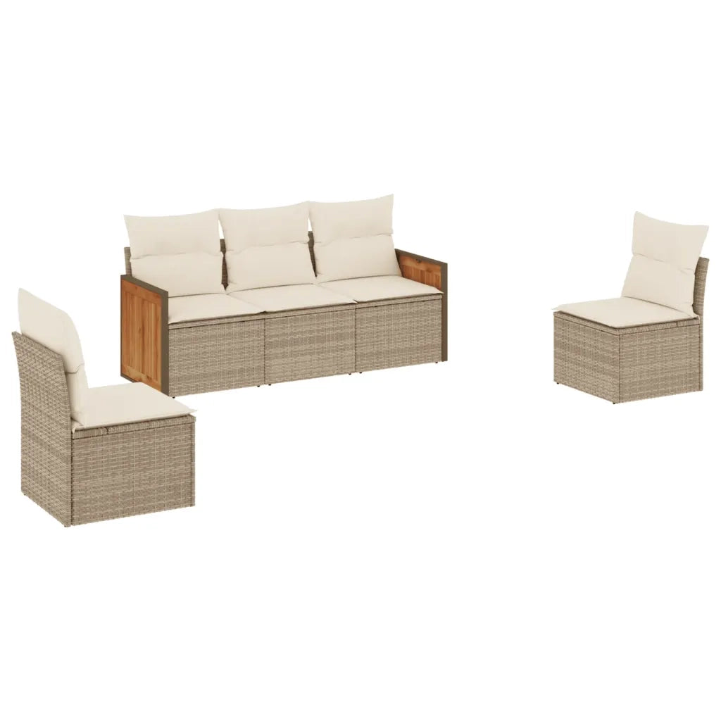 Set Divano da Giardino 5 pz con Cuscini Beige in Polyrattan 3259930