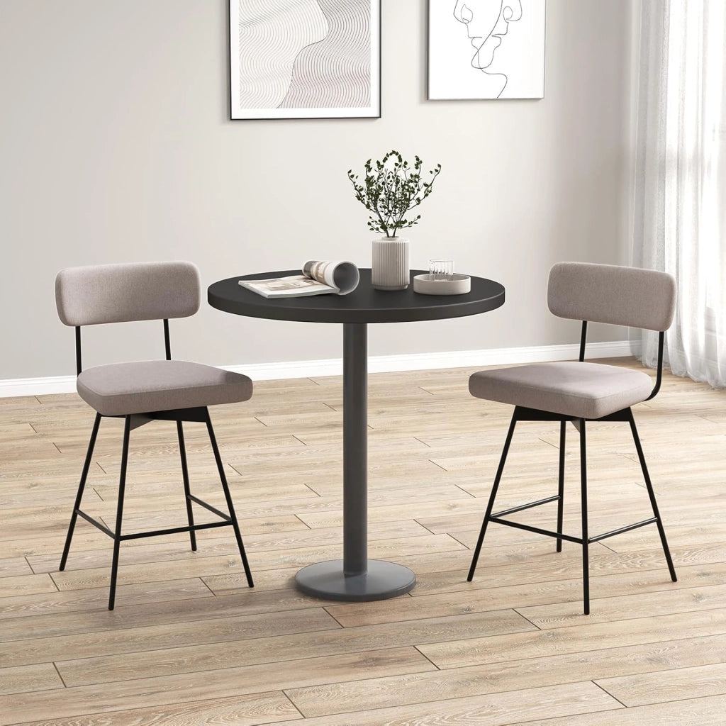 Set di Sgabelli da Bar 2, Sgabelli da Bar Girevoli 360º con Sedile Imbottito, Schienale Curvato e Poggiapiedi in Metallo, per Cucina e Sala da Pranzo (Beige/Grigio) (Beige)