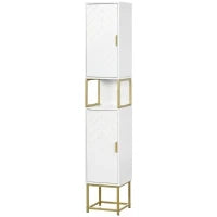 kleankin Colonna Bagno con 2 Armadietti e Ripiano in MDF e Acciaio, 30x30x170.7cm, Bianco e Oro