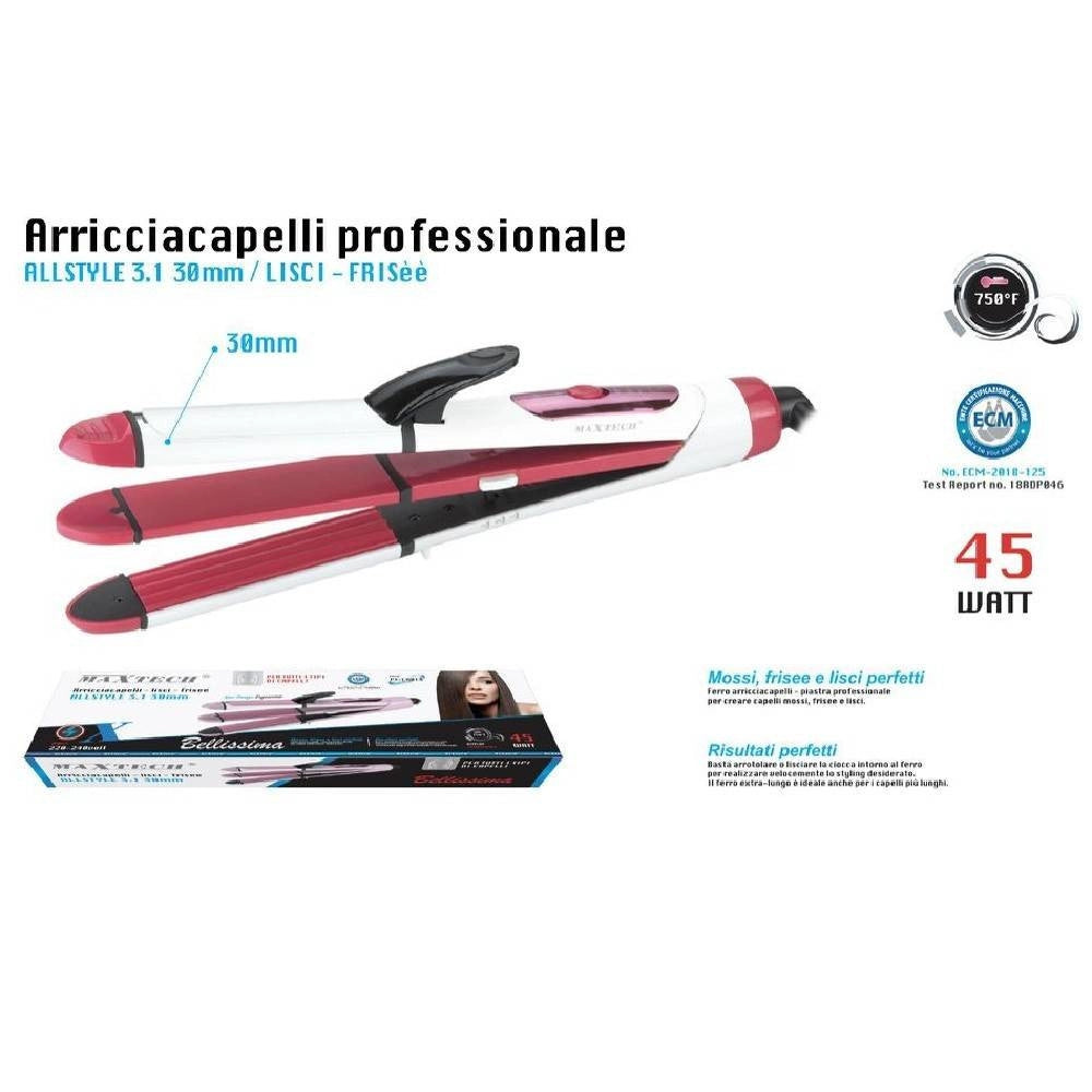 Trade Shop - Arricciacapelli Professionale Piastra 3in1 Pi-ca014 Capelli Mossi Lisci Frise 45w -