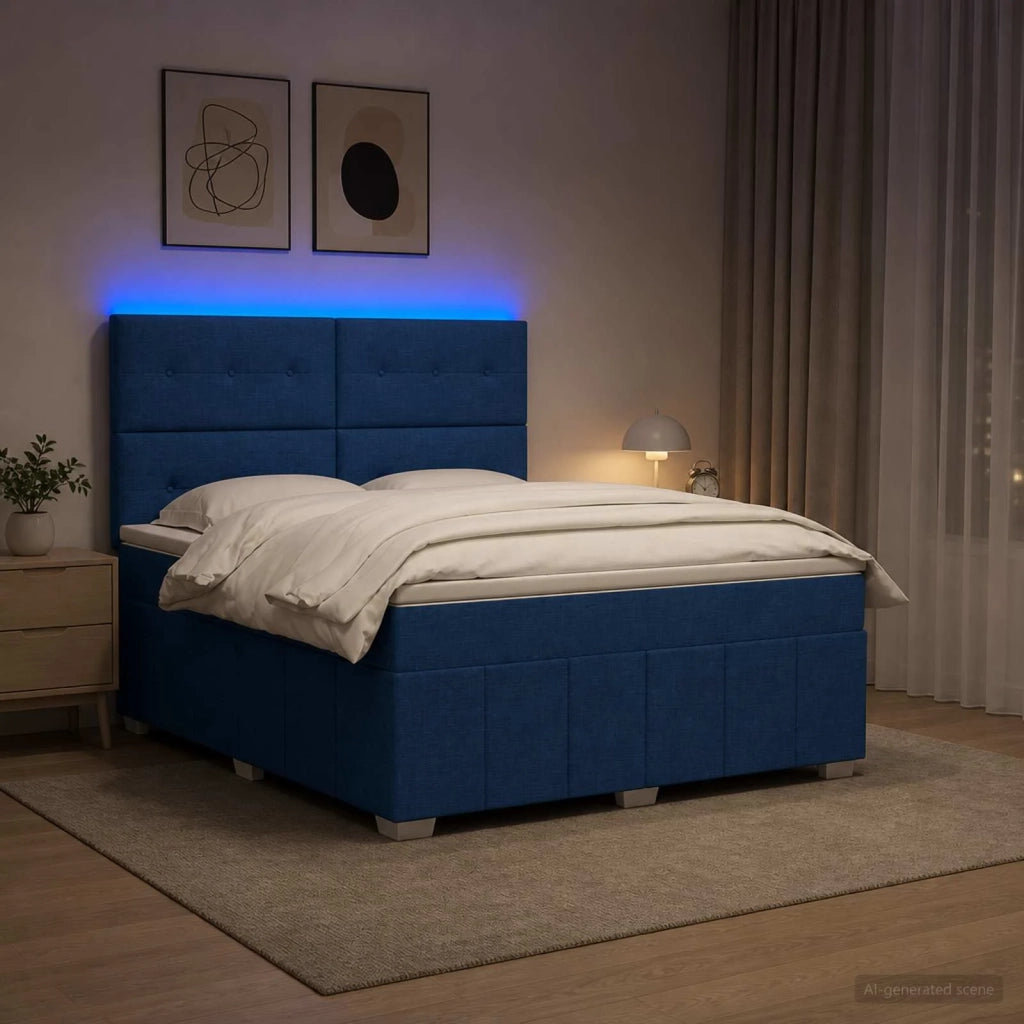 Letto Box Spring LED con Materasso Blu 140 x 200 cm Tessuto 3455625