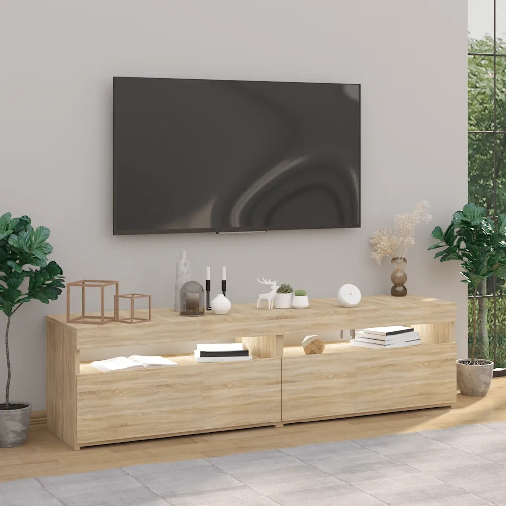 Mobili Porta TV con Luci LED 2 pz | Armadietto TV | Mobile Porta TV Rovere Sonoma 75x35x40 cm
