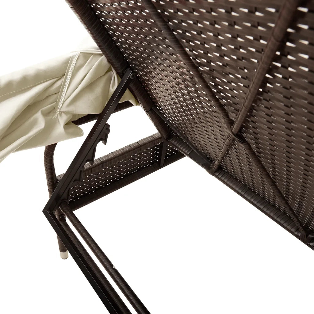 Lettino Prendisole con Baldacchino Marrone in Polyrattan 368189