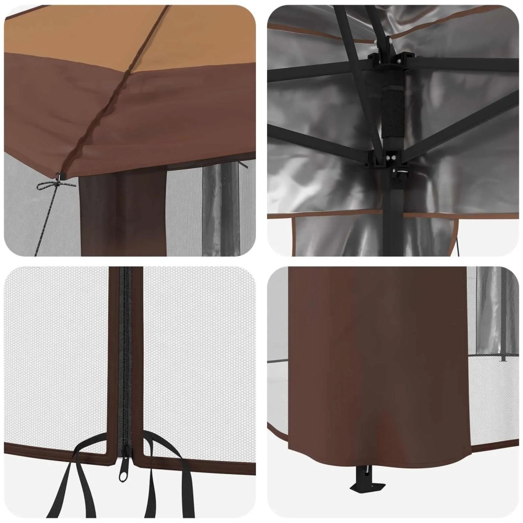 Gazebo con 4 Pareti Laterali 4 x 4 m Beige e Marrone 42036821