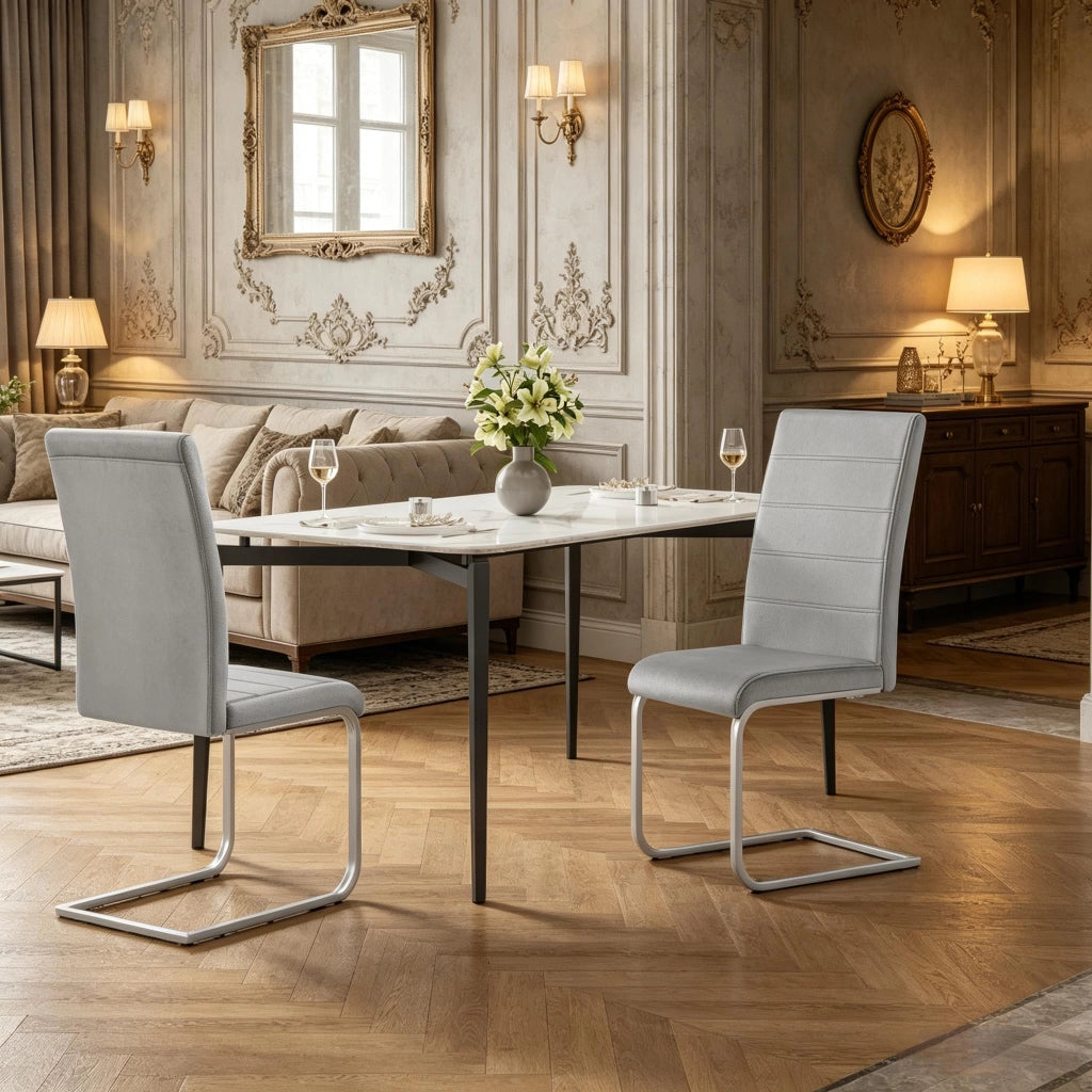 Set 2 sedie cantilever in velluto grigio scuro con schienale alto per sala da pranzo e ufficio