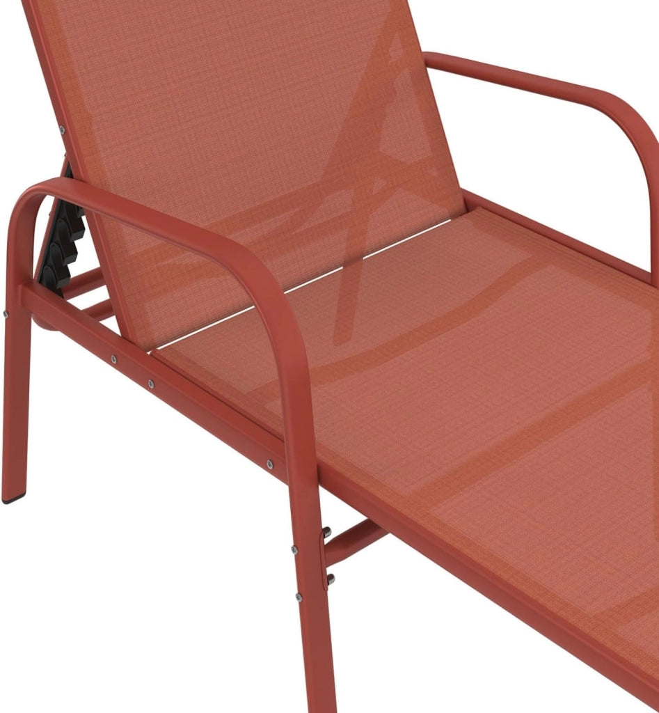 Set di 2 lettini da Giardino reclinabili FIDJI in Acciaio e Tessuto Terracotta