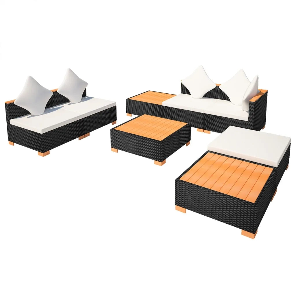 Set Divani da Giardino 8 pz con Cuscini in Polyrattan Nero cod mxl 34898