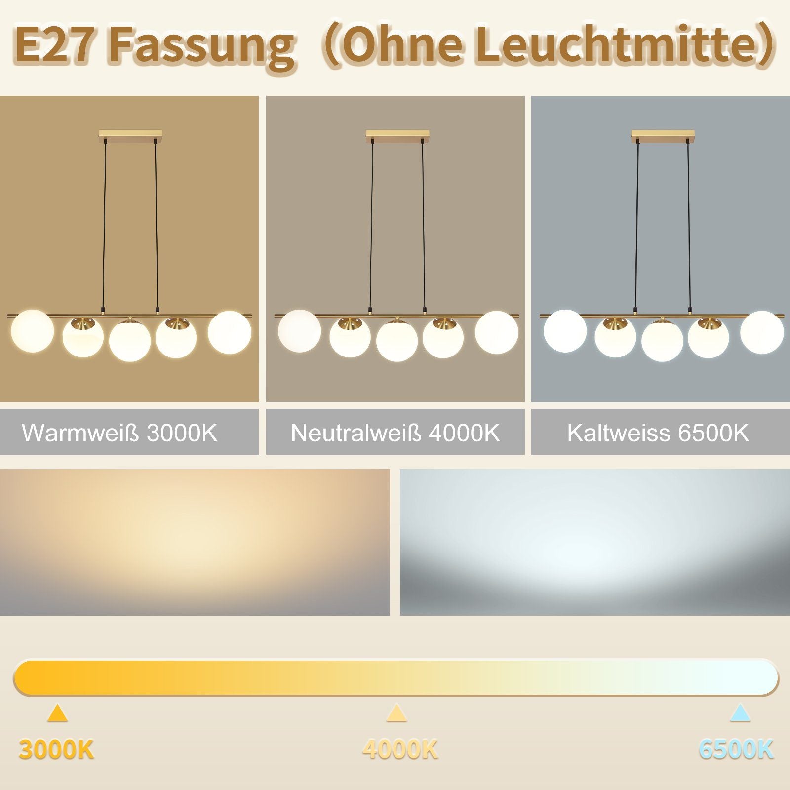 Lampada a sospensione ZMH vetro dorato diametro 90 cm altezza regolabile 150 cm E27 stile moderno
