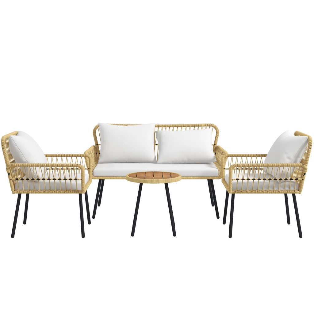 Set salotto da giardino 4 pezzi ¨C zephmum ¨C canap¨¦ 2 posti, 2 poltrone, 7 cuscini, tavolino rotondo, polyrattan