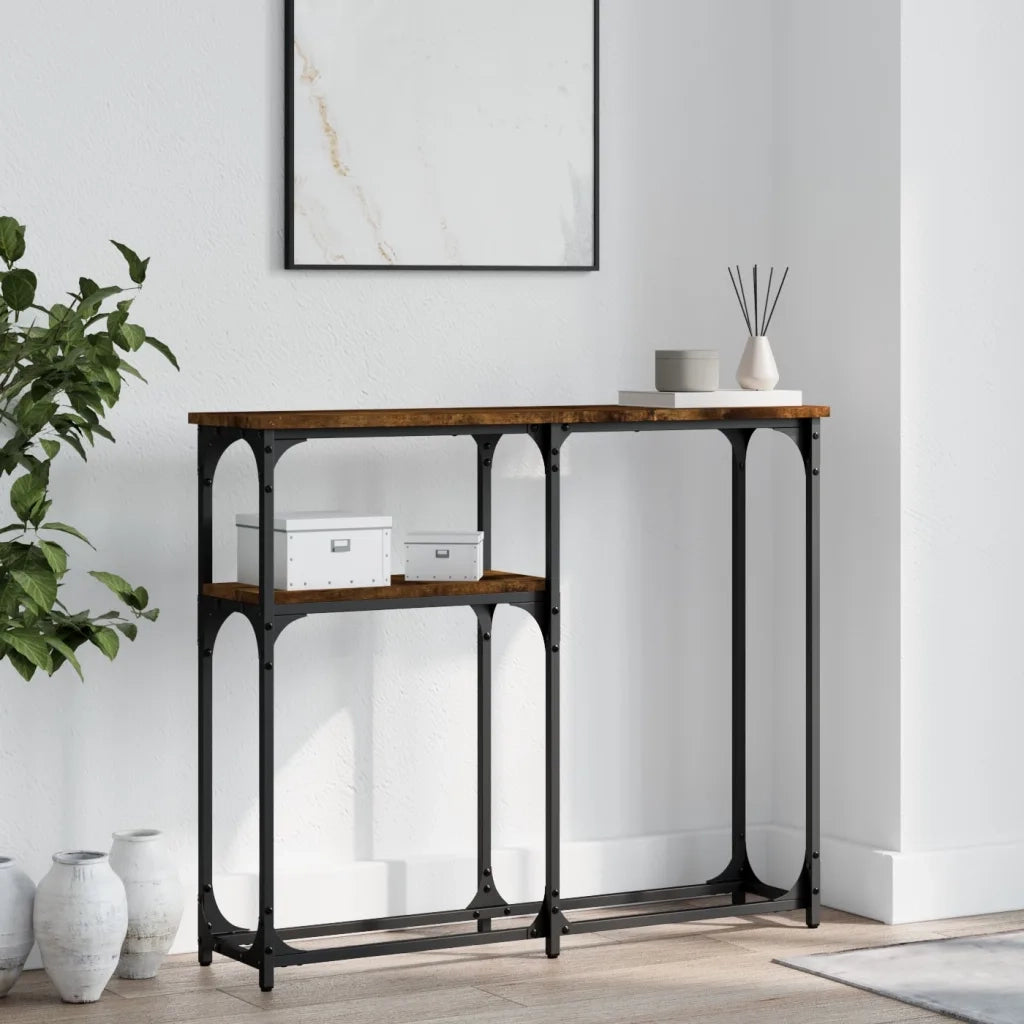 Tavolino Consolle-Tavolino da soggiorno-Tavolo Rovere Fumo 90x22,5x75cm in Legno Multistrato