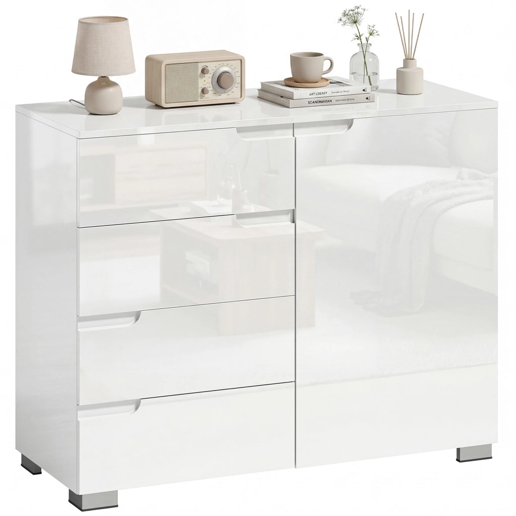 Cassettiera Com¨° 4 Cassetti Anta ¨C zephmum ¨C Grigio 100x40x80 cm