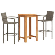 Set Bar da Giardino 3 pz | Set Salotto da Giardino Grigio in Legno Acacia e Polyrattan