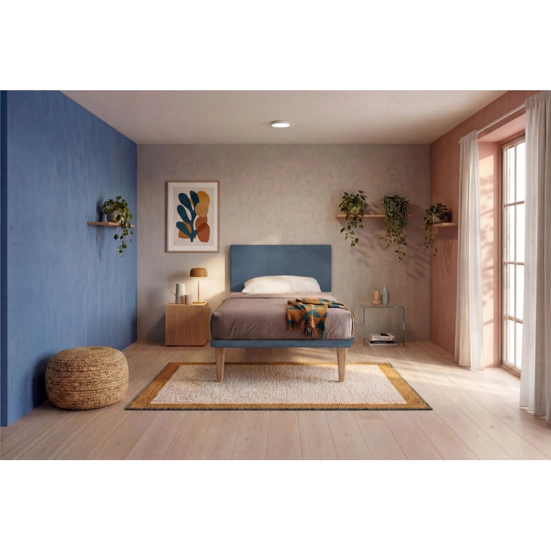 Letto imbottito Singolo 80x200 cm Flat - Con rete,Microfibra,Blu