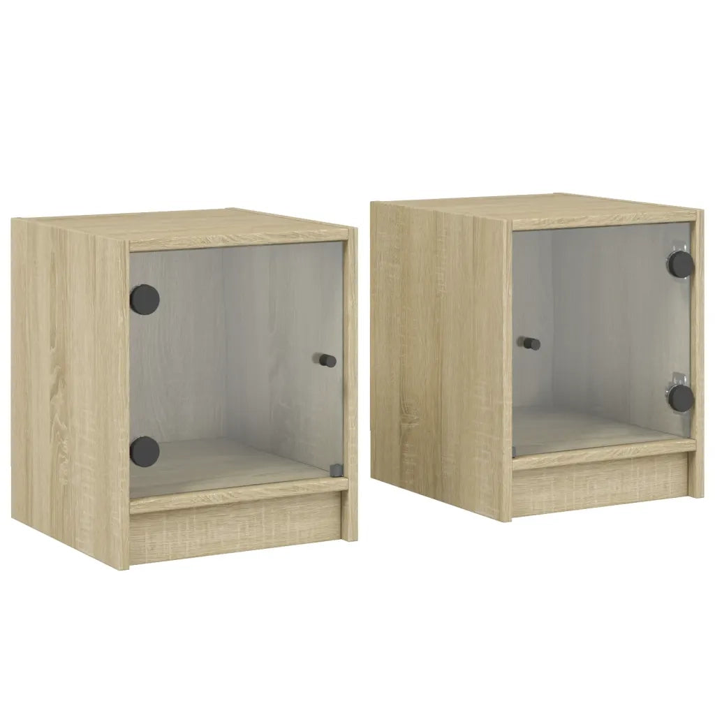 Comodini con Ante in Vetro 2pz Rovere Sonoma 35x37x42 cm 836348
