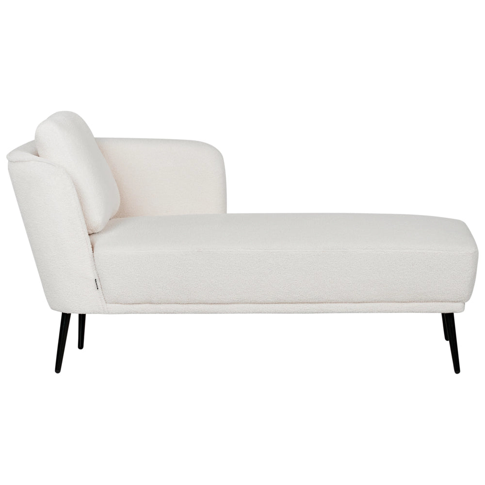 Chaise longue con cuscino bianco sporco in tessuto bouclé lato sinistro stile retrò